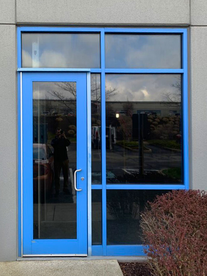 commercial building with reflective film