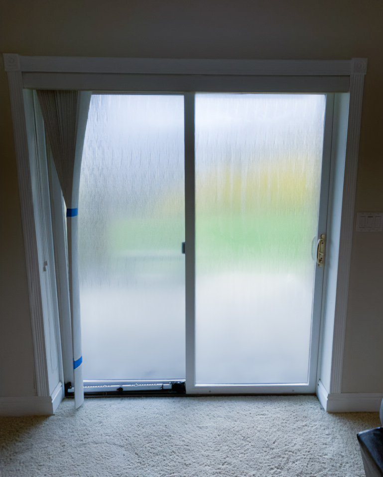 sliding door with frosted glass film