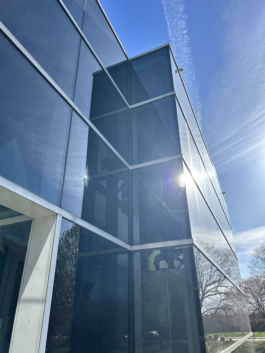 commercial building windows in the sun